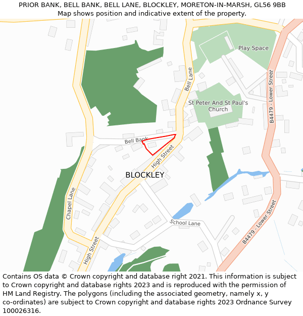 PRIOR BANK, BELL BANK, BELL LANE, BLOCKLEY, MORETON-IN-MARSH, GL56 9BB: Location map and indicative extent of plot
