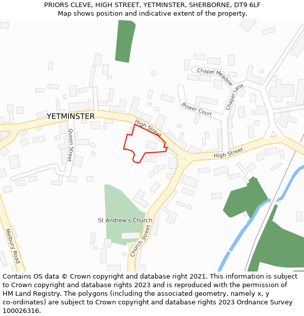 PRIORS CLEVE, HIGH STREET, YETMINSTER, SHERBORNE, DT9 6LF: Location map and indicative extent of plot