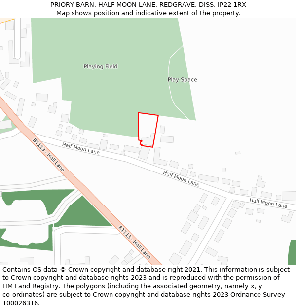 PRIORY BARN, HALF MOON LANE, REDGRAVE, DISS, IP22 1RX: Location map and indicative extent of plot