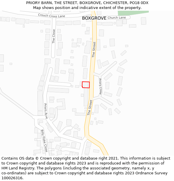PRIORY BARN, THE STREET, BOXGROVE, CHICHESTER, PO18 0DX: Location map and indicative extent of plot