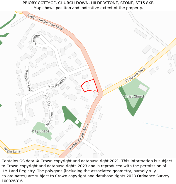 PRIORY COTTAGE, CHURCH DOWN, HILDERSTONE, STONE, ST15 8XR: Location map and indicative extent of plot