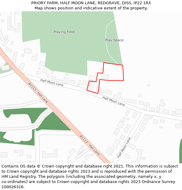 PRIORY FARM, HALF MOON LANE, REDGRAVE, DISS, IP22 1RX: Location map and indicative extent of plot