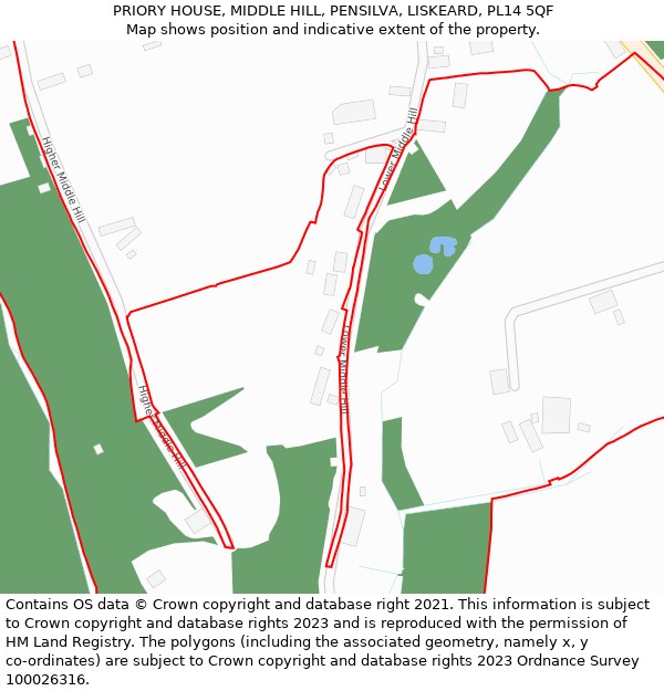 PRIORY HOUSE, MIDDLE HILL, PENSILVA, LISKEARD, PL14 5QF: Location map and indicative extent of plot