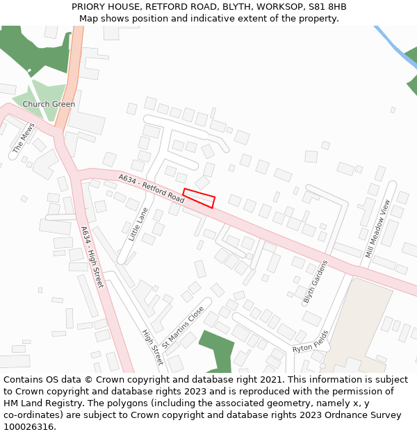 PRIORY HOUSE, RETFORD ROAD, BLYTH, WORKSOP, S81 8HB: Location map and indicative extent of plot