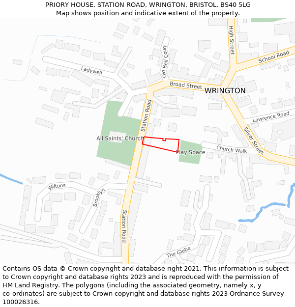PRIORY HOUSE, STATION ROAD, WRINGTON, BRISTOL, BS40 5LG: Location map and indicative extent of plot