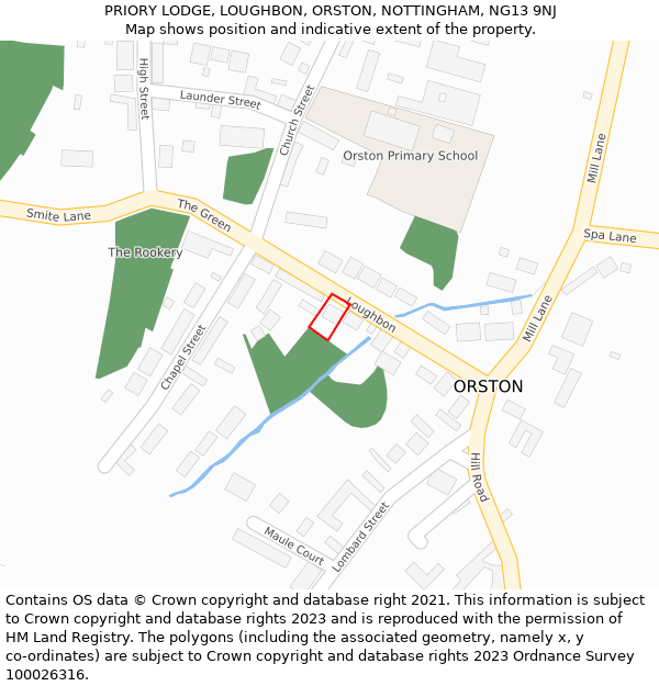 PRIORY LODGE, LOUGHBON, ORSTON, NOTTINGHAM, NG13 9NJ: Location map and indicative extent of plot