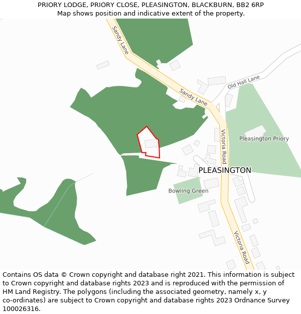 PRIORY LODGE, PRIORY CLOSE, PLEASINGTON, BLACKBURN, BB2 6RP: Location map and indicative extent of plot