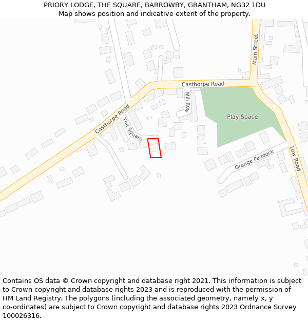 PRIORY LODGE, THE SQUARE, BARROWBY, GRANTHAM, NG32 1DU: Location map and indicative extent of plot