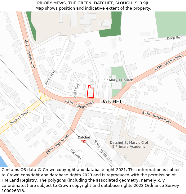 PRIORY MEWS, THE GREEN, DATCHET, SLOUGH, SL3 9JL: Location map and indicative extent of plot