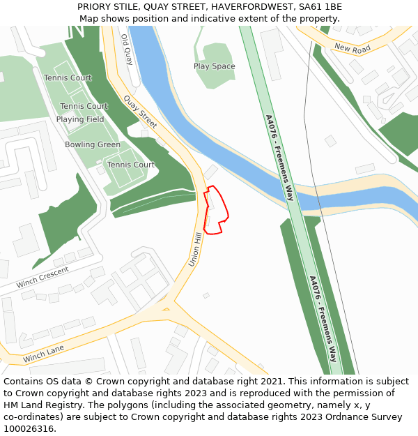 PRIORY STILE, QUAY STREET, HAVERFORDWEST, SA61 1BE: Location map and indicative extent of plot