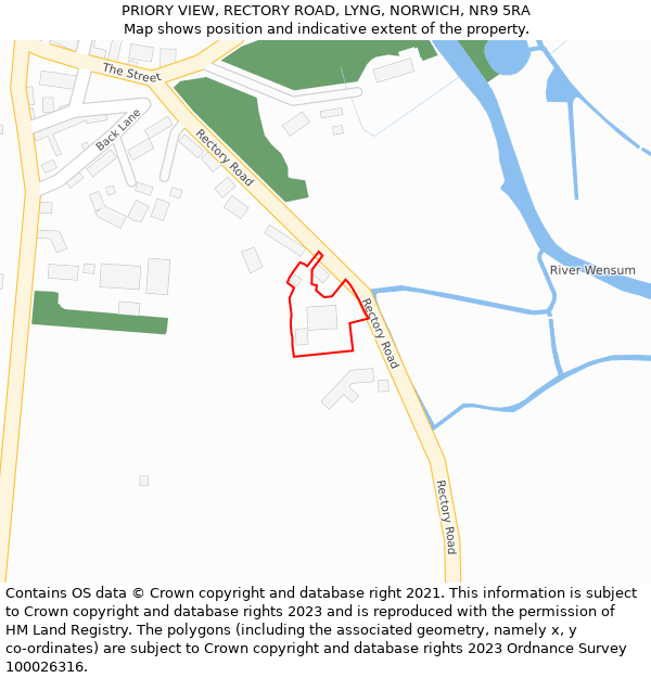 PRIORY VIEW, RECTORY ROAD, LYNG, NORWICH, NR9 5RA: Location map and indicative extent of plot