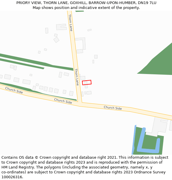 PRIORY VIEW, THORN LANE, GOXHILL, BARROW-UPON-HUMBER, DN19 7LU: Location map and indicative extent of plot