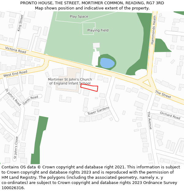 PRONTO HOUSE, THE STREET, MORTIMER COMMON, READING, RG7 3RD: Location map and indicative extent of plot