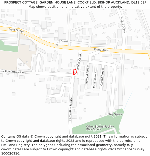 PROSPECT COTTAGE, GARDEN HOUSE LANE, COCKFIELD, BISHOP AUCKLAND, DL13 5EF: Location map and indicative extent of plot