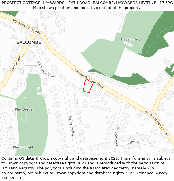 PROSPECT COTTAGE, HAYWARDS HEATH ROAD, BALCOMBE, HAYWARDS HEATH, RH17 6PG: Location map and indicative extent of plot