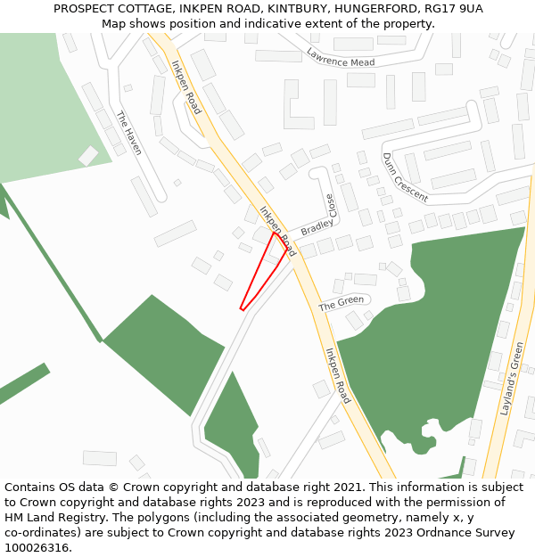 PROSPECT COTTAGE, INKPEN ROAD, KINTBURY, HUNGERFORD, RG17 9UA: Location map and indicative extent of plot