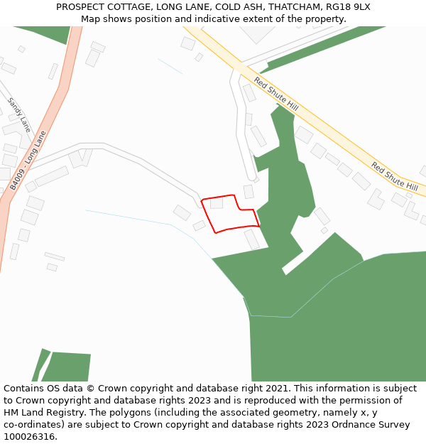 PROSPECT COTTAGE, LONG LANE, COLD ASH, THATCHAM, RG18 9LX: Location map and indicative extent of plot