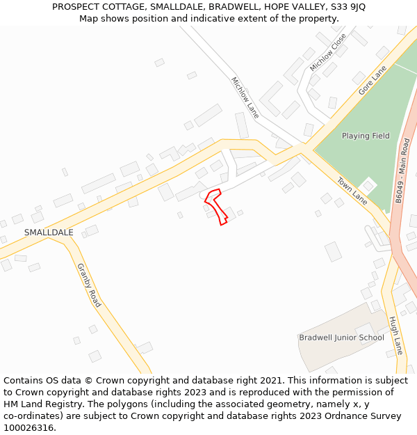 PROSPECT COTTAGE, SMALLDALE, BRADWELL, HOPE VALLEY, S33 9JQ: Location map and indicative extent of plot