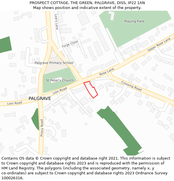 PROSPECT COTTAGE, THE GREEN, PALGRAVE, DISS, IP22 1AN: Location map and indicative extent of plot