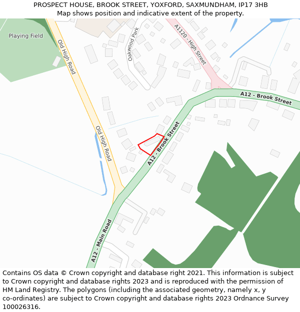 PROSPECT HOUSE, BROOK STREET, YOXFORD, SAXMUNDHAM, IP17 3HB: Location map and indicative extent of plot