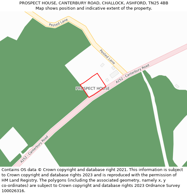 PROSPECT HOUSE, CANTERBURY ROAD, CHALLOCK, ASHFORD, TN25 4BB: Location map and indicative extent of plot