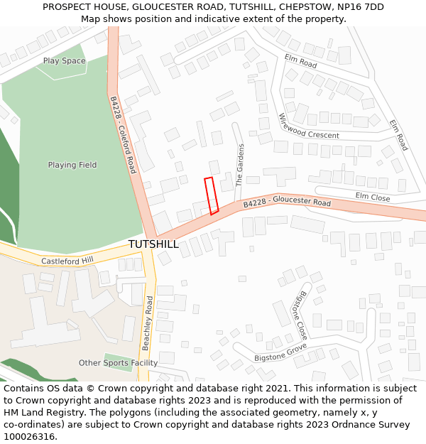 PROSPECT HOUSE, GLOUCESTER ROAD, TUTSHILL, CHEPSTOW, NP16 7DD: Location map and indicative extent of plot