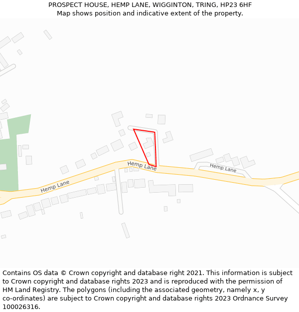 PROSPECT HOUSE, HEMP LANE, WIGGINTON, TRING, HP23 6HF: Location map and indicative extent of plot