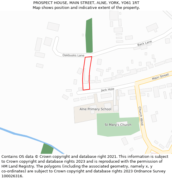 PROSPECT HOUSE, MAIN STREET, ALNE, YORK, YO61 1RT: Location map and indicative extent of plot