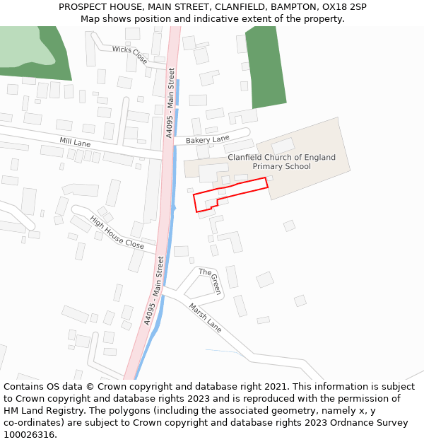 PROSPECT HOUSE, MAIN STREET, CLANFIELD, BAMPTON, OX18 2SP: Location map and indicative extent of plot