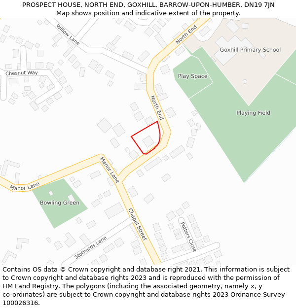 PROSPECT HOUSE, NORTH END, GOXHILL, BARROW-UPON-HUMBER, DN19 7JN: Location map and indicative extent of plot