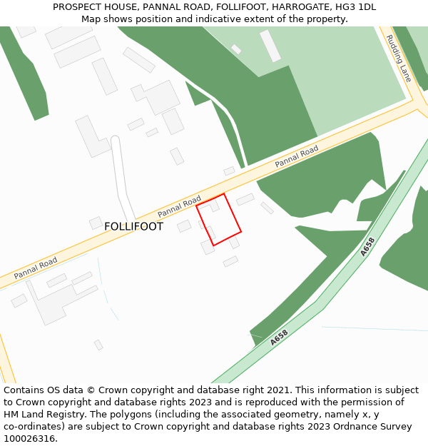 PROSPECT HOUSE, PANNAL ROAD, FOLLIFOOT, HARROGATE, HG3 1DL: Location map and indicative extent of plot