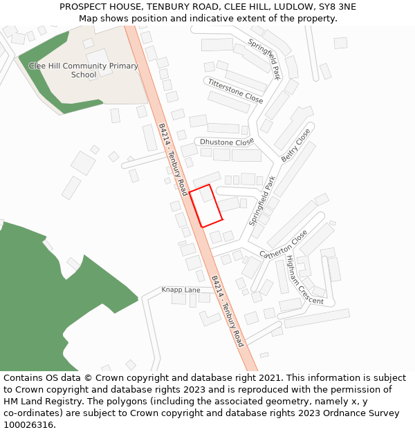 PROSPECT HOUSE, TENBURY ROAD, CLEE HILL, LUDLOW, SY8 3NE: Location map and indicative extent of plot