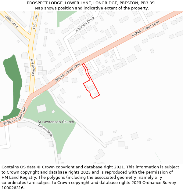 PROSPECT LODGE, LOWER LANE, LONGRIDGE, PRESTON, PR3 3SL: Location map and indicative extent of plot