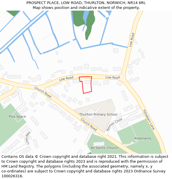PROSPECT PLACE, LOW ROAD, THURLTON, NORWICH, NR14 6RL: Location map and indicative extent of plot