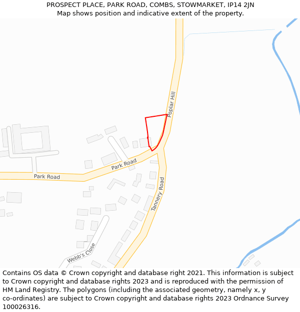 PROSPECT PLACE, PARK ROAD, COMBS, STOWMARKET, IP14 2JN: Location map and indicative extent of plot