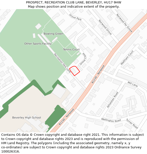 PROSPECT, RECREATION CLUB LANE, BEVERLEY, HU17 9HW: Location map and indicative extent of plot