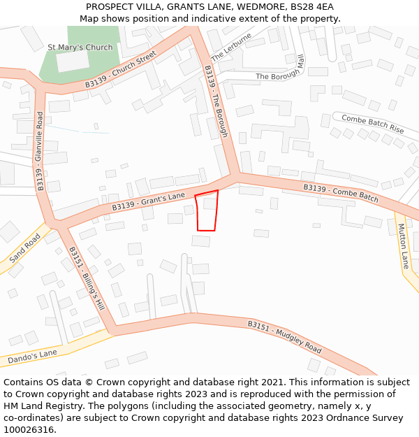 PROSPECT VILLA, GRANTS LANE, WEDMORE, BS28 4EA: Location map and indicative extent of plot