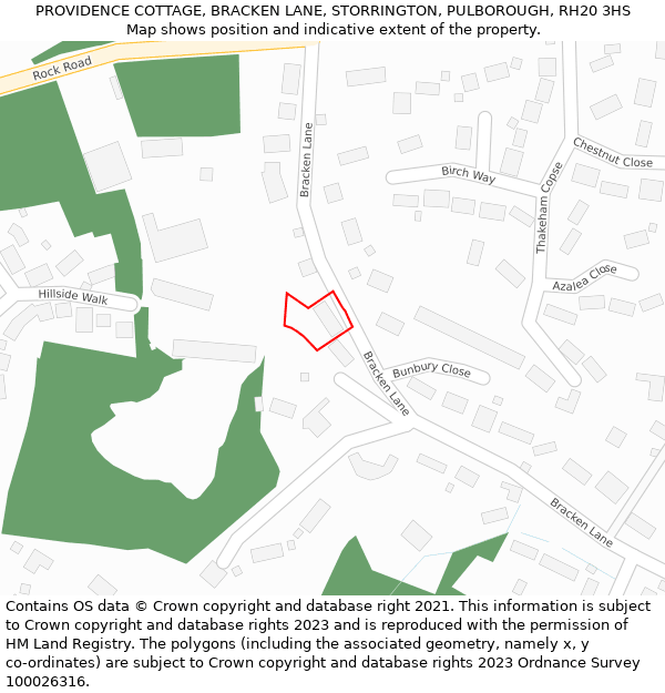 PROVIDENCE COTTAGE, BRACKEN LANE, STORRINGTON, PULBOROUGH, RH20 3HS: Location map and indicative extent of plot