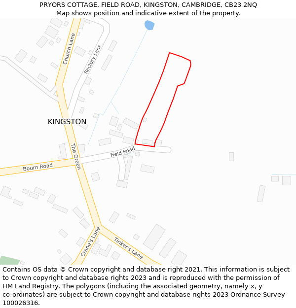 PRYORS COTTAGE, FIELD ROAD, KINGSTON, CAMBRIDGE, CB23 2NQ: Location map and indicative extent of plot