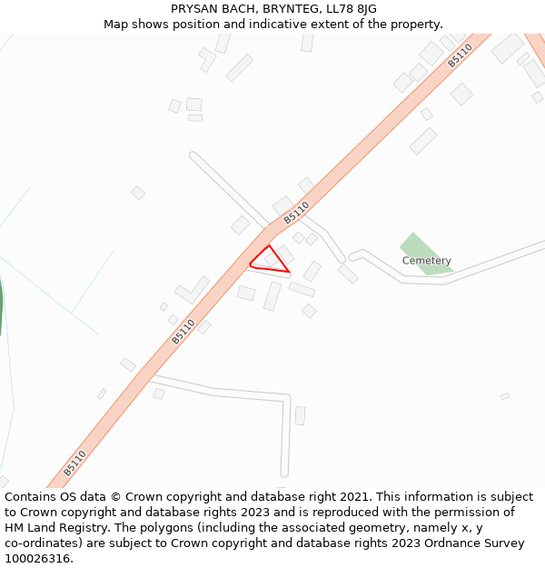 PRYSAN BACH, BRYNTEG, LL78 8JG: Location map and indicative extent of plot