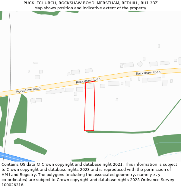 PUCKLECHURCH, ROCKSHAW ROAD, MERSTHAM, REDHILL, RH1 3BZ: Location map and indicative extent of plot