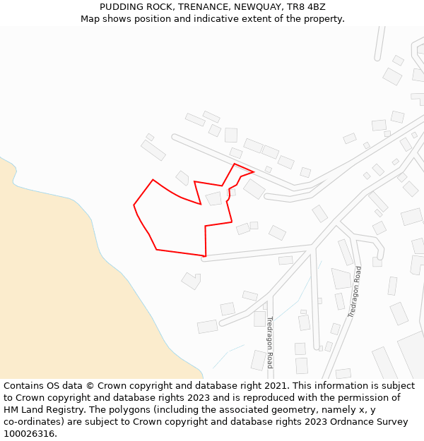PUDDING ROCK, TRENANCE, NEWQUAY, TR8 4BZ: Location map and indicative extent of plot