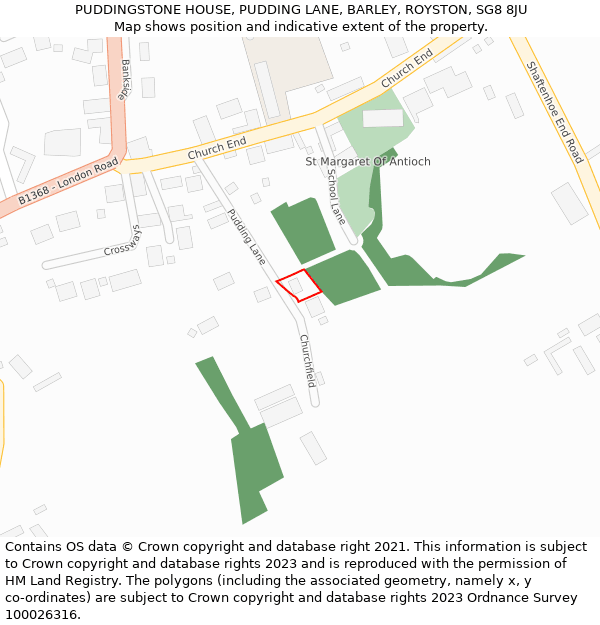 PUDDINGSTONE HOUSE, PUDDING LANE, BARLEY, ROYSTON, SG8 8JU: Location map and indicative extent of plot