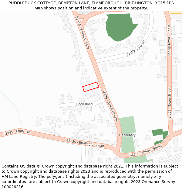 PUDDLEDUCK COTTAGE, BEMPTON LANE, FLAMBOROUGH, BRIDLINGTON, YO15 1PS: Location map and indicative extent of plot