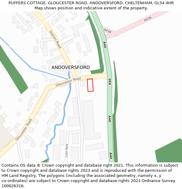 PUFFERS COTTAGE, GLOUCESTER ROAD, ANDOVERSFORD, CHELTENHAM, GL54 4HR: Location map and indicative extent of plot