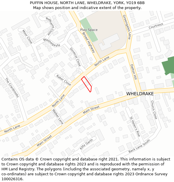 PUFFIN HOUSE, NORTH LANE, WHELDRAKE, YORK, YO19 6BB: Location map and indicative extent of plot
