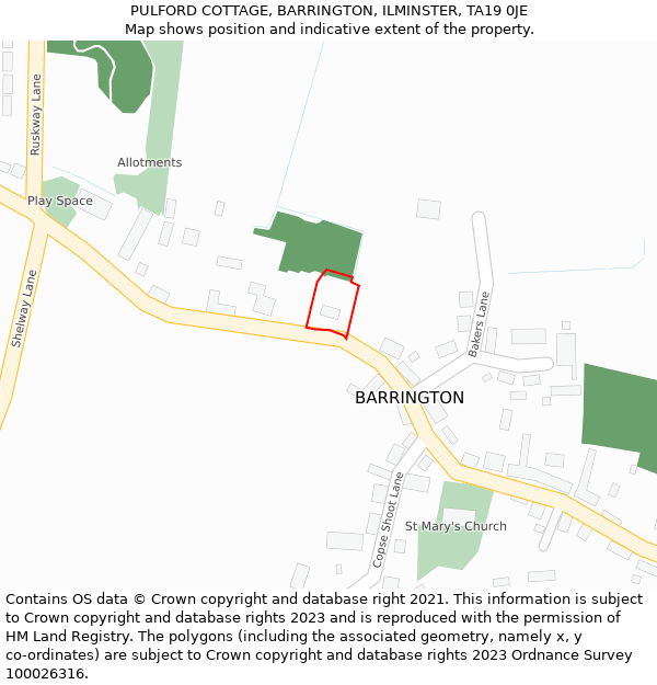 PULFORD COTTAGE, BARRINGTON, ILMINSTER, TA19 0JE: Location map and indicative extent of plot