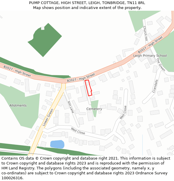 PUMP COTTAGE, HIGH STREET, LEIGH, TONBRIDGE, TN11 8RL: Location map and indicative extent of plot
