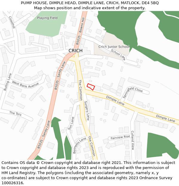 PUMP HOUSE, DIMPLE HEAD, DIMPLE LANE, CRICH, MATLOCK, DE4 5BQ: Location map and indicative extent of plot