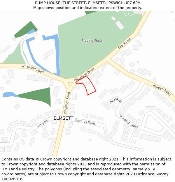 PUMP HOUSE, THE STREET, ELMSETT, IPSWICH, IP7 6PA: Location map and indicative extent of plot